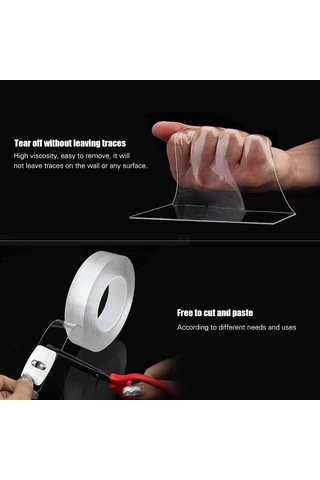 Vkemall 30mm X 3m X 2mm Şeffaf Akrilik Nanoselüloz Bant - Yıkama Uygun, İz Kalmaz, Çift Taraflı Büyüleyici Tutuculuk