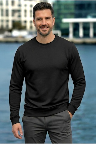 Goffra Erkek Focus Esnek Kumaş Yumuşak Dokulu Günlük Sweatshirt Siyah M401-r0342-06