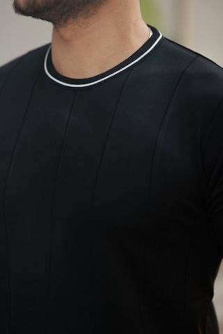 Etiler Collection Erkek Bisiklet Yaka Çizgi Desenli Ribanalı Kısa Kollu Tshirt Siyah