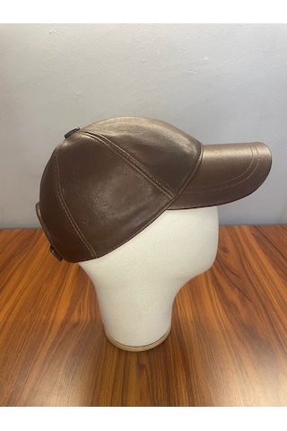 %100 Deri Unisex Standart Kalıp Cap Şapka Kahverengi