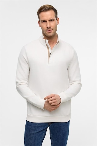 Süvari Beyaz Regular Düz Polo Yaka Sweatshirt Beyaz