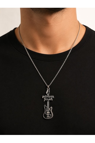 Şebnem Ferah Elektro Gitar Tasarımlı Unisex Kolye 60 Cm Metal Zincir Çok renkli