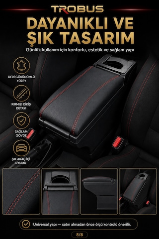 Trobus Hyundai Getz 2002-2011 Uyumlu Ayarlanabilir Ayaklı Kolçak Kol Dayama Siyah-kırmızı