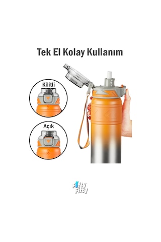 Tkk 900 Ml Çelik Termos Çift Kullanım Pipetli/rahat İçim -12/24 Sıcak-soğuk- Yalıtım -tkk2025new900ml Turuncu