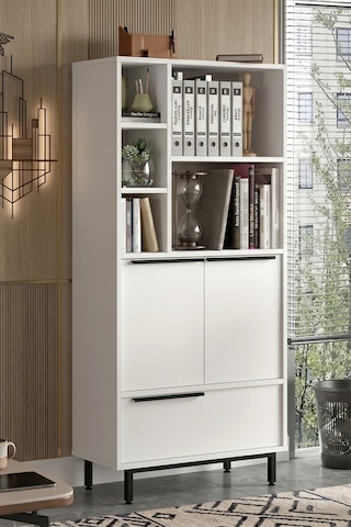 Yurudesign Ocean Ofis Klasör Dolabı Kitaplık 3 Kapaklı Metal Ayaklı Beyaz On9b-w Beyaz