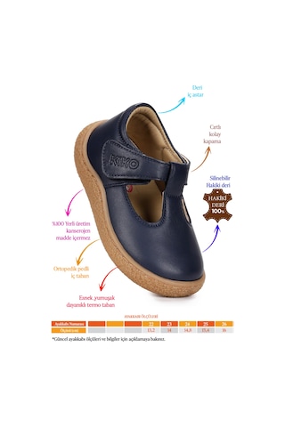 Kiko Kids Lija %100 Deri Günlük Kız Bebek Babet Ayakkabı Lacivert