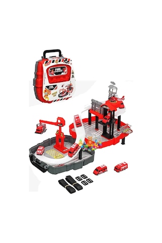 Sırt Çantalı Oyuncak İtfaiye Garaj Oyun Seti Taşınabilir Pist