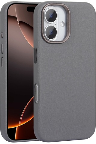 Apple Uyumlu iPhone 16 Kılıf Magsafe Destekli Premium Pu Deri Kapak Royal Case/adora Gri