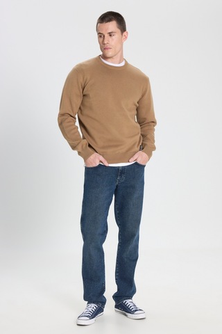 Regular Fit Normal Kesim Bisiklet Yaka Bej Triko Kazak W242724614 Bej