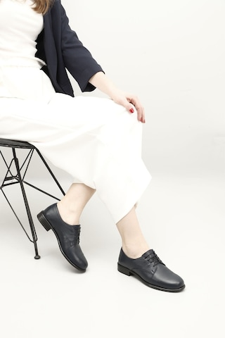 Gön Lacivert Antik Bağcıklı Hakiki Deri Oxford Ayakkabı Lacivert