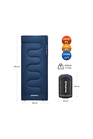 Kingcamp Snowflake 400 Ultra -15 C Uyku Tulumu Navy Sağ F. Mavi