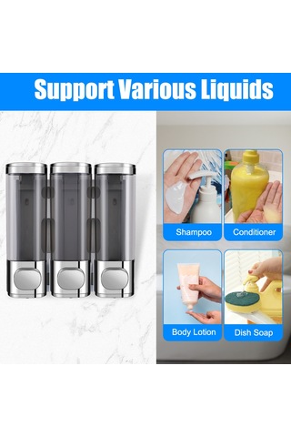 Reedark Duvar Tipi 3'lü El Yağmuru Dispenseri - Duş Jeli, Şampuan Ve Sabun İçin Manuel Basma, Delme Yok, Elektroplated Renk, 300ml Her Bir Kabın Hacmi Çok Renkli