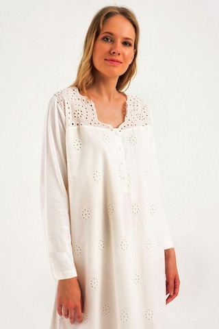 Kadın Ekru Lohusa Pamuklu Tesettür Gecelik Sabahlık Takımı