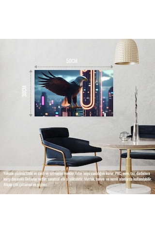 Kartal Siberpunk Dünyasında Görkemli Bir Şekilde 01 Çerçevesiz 50x30 Cm Pvc Tablo