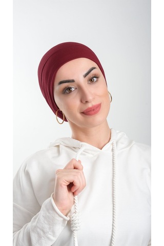 Halven Bordo Pratik Hazır Geçmeli Tesettür Bone Viskon Kumaş Sade 3003 16