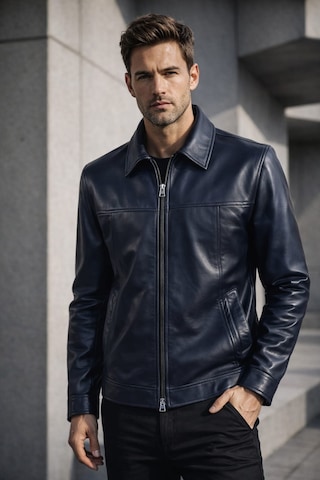 Viamod Leather Erkek Hakiki Deri Ceket Lacivert Premium Slim Fit Klasik Model Gerçek Deri Mont Üretici Garantili Koyu Lacivert