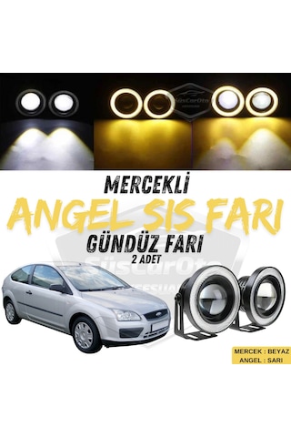 Ford Focus 2 2004-2008 Uyumlu Üniversal Mercekli Angel Sis Farı Metal Su Geçirmez 76 Mm Sarı H Gündüz Farı Angel Sis Farı 57987854