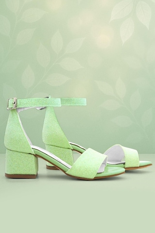 Lilo Simli Yeşil Tek Bantlı Kız Çocuk Topuklu Abiye Ayakkabı Yeşil