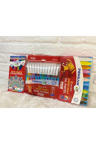 Kidz İlkokul 12'li Keçeli Boya + 12'li Kuru Boya + 12'li Pastel Boya Ergonomik Üçlü Boya Seti