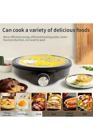 Honeybeeshop Gbmn Yapışmaz Elektrikli Gözleme Ve Krep Makinesi 25cm Siyah Ayarlanabilir Isı Kontrolü İnce Kalın