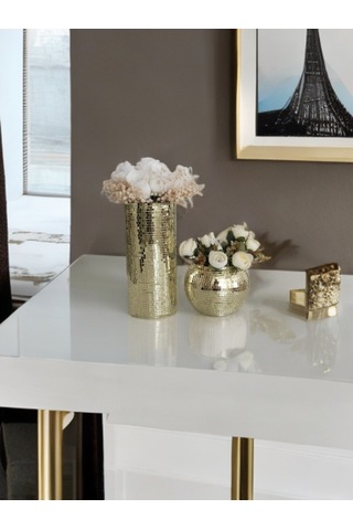 Işıltı Home Desıgn Aynalı Cam Vazo 2 Li Set Gold