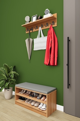 Asra Trend Puflu Ayakkabılık ve Askılık A-34 %100 MDF Minderli Portmanto Seti Petra