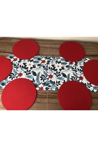 Yılbaşı Çiçeği Desenli Runner &supla Çok Renkli
