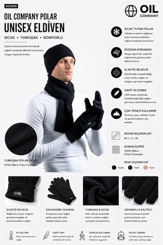 Oıl Company Rüzgar Geçirmez Dayanıklı Termal Polar Eldiven Black