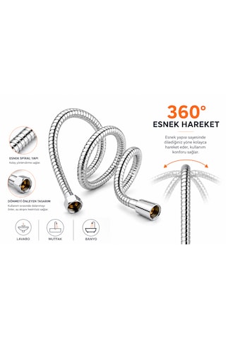 150 Cm Premium Spiral Duş Hortumu Paslanmaz Krom Kaplama Çelik Örgülü Pirinç Somunlu 1/2'' Bağlantı