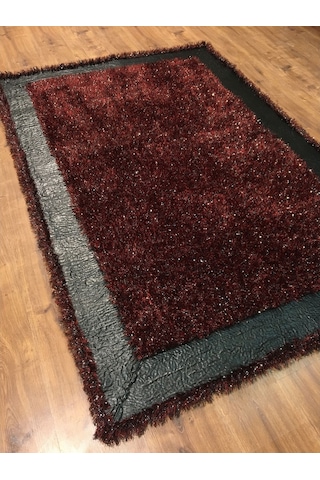 Saray Halı Simli Deri 125X180 Kırmızı Derili Simli Halı !