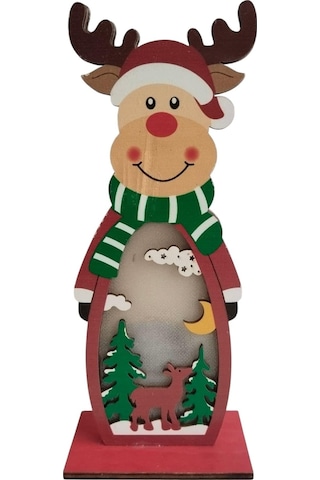 Yılbaşı Işıklı Ahşap Kardan Adam - Geyik Süs 20cm Diğer