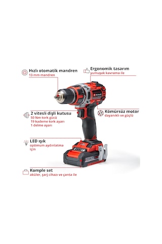 Einhell TP-CD 18/50 Li BL Kit (2x2,0 Ah) Çift Akülü Vidalama - 4513896