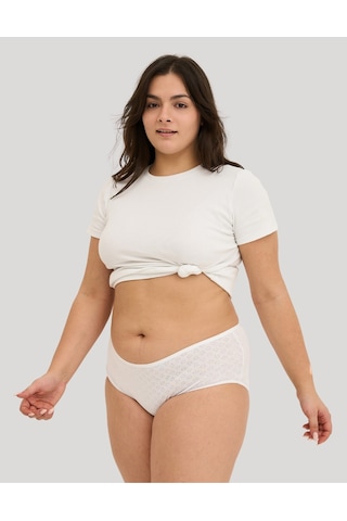 Alya Underwear %100 Pamuk Kumaşlı, Büyük Beden Yüksek Bel Kalp Desenli Ribana Jakar Kadın Külot Beyaz