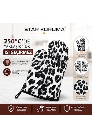 Star Koruma Yüksek Sıcaklık Mutfak Eldiveni Beyaz - Siyah