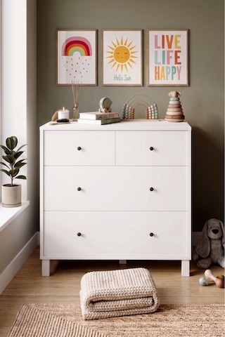 Yurudesign Noren Geniş Şifonyer 4 Çekmeceli Ahşap Ayaklı Bebek Ve Çocuk Odası Beyaz Nr4-w