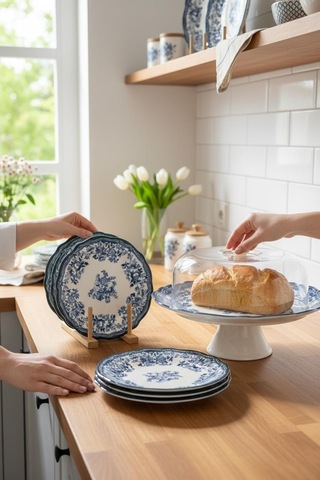 8 Parça Porselen Velour Navy Pasta Seti-5689 Lacivert