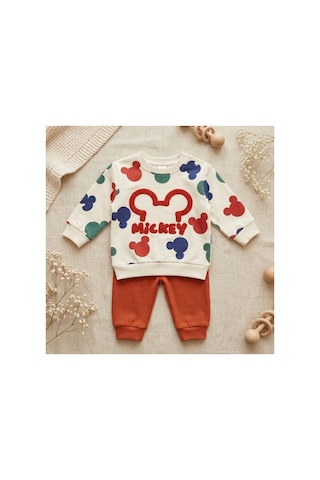 Omeca Concept Mickey Desenli Bebek 2 Li Sweatshirt Eşofman Takımı turuncu