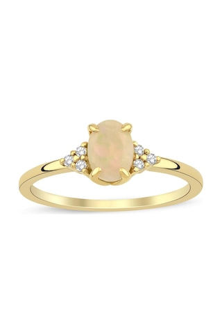 Opal Oval Tektaş Pırlanta Yüzük Sarı