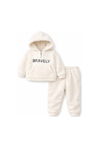 Aden Kids Bebek Çoçuk Peluş Alt Üst Takım Beyaz