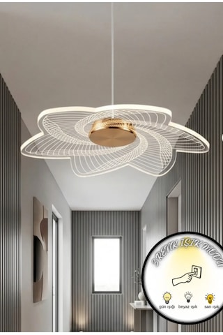 İskandinav Tasarım Sarı Gold 3 Renk Led Sarkıt Tekli Avize Salon Koridor