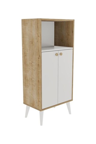 Just Home 2 Kapaklı Raflı Çok Amaçlı Dolap - Safir Meşe / Beyaz - 123x35x56 Cm Safir Meşe / Beyaz