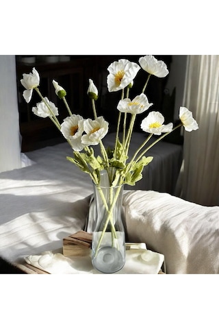 Yapay Çiçek I42 Gelincik Dalı 60 Cm Beyaz Beyaz
