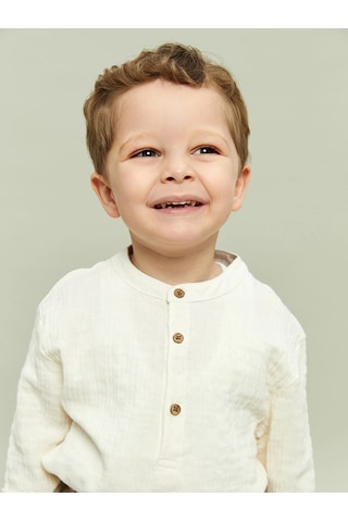 LC Waikiki Lcw Baby Ekru Hakim Yaka Müslin Erkek Bebek Tişört Ve Pantolon 2'l Cream