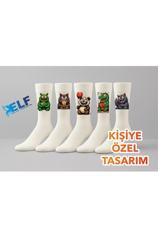 Kişiye Özel Basklı Resimli Yazılı Çorap Beyaz