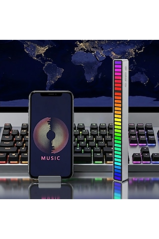 Rgb Araç Torpido Üstü Sese Duyarlı Ambiyans Led Işık Barı 1 Adet Siyah