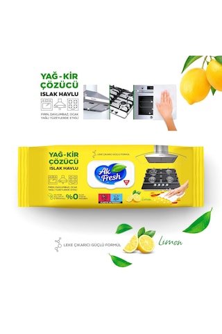 Ak Fresh Yağ-Kir Çözücü Islak Havlu Yağlı Yüzeylerde Etkili 85 Adet