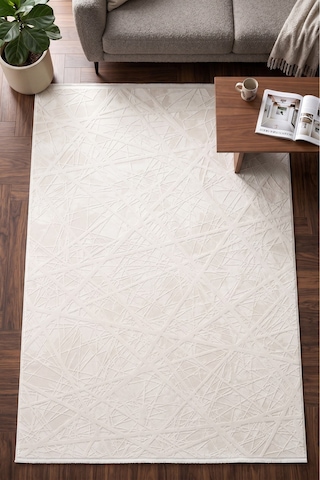 Merinos Vista %100 Akrilik Beyaz Kesme Halı Yolluk Antre Koridor Salon Halısı Geometrik Desenli 76590-60