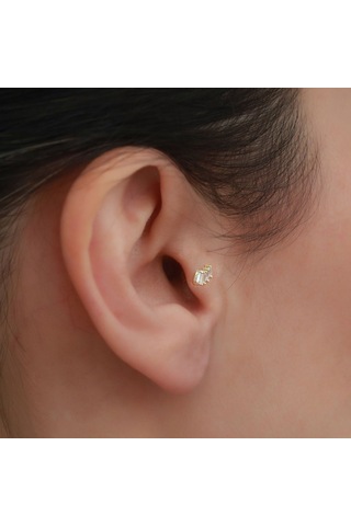 14 Ayar Altın Beşli Baget Tragus Piercing Sarı