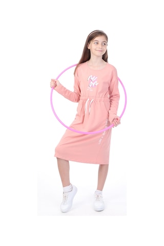 Toontoy Kız Çocuk Neon Baskılı Elbise Koyu Pudra