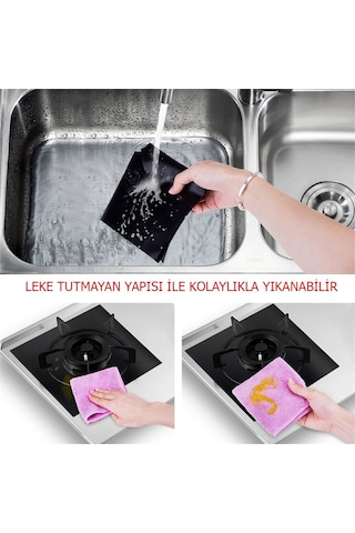 Ocak Koruyucu Siyah Folyo Kirlenme Önleyen Yanmaz Yapışmaz 4'Lü